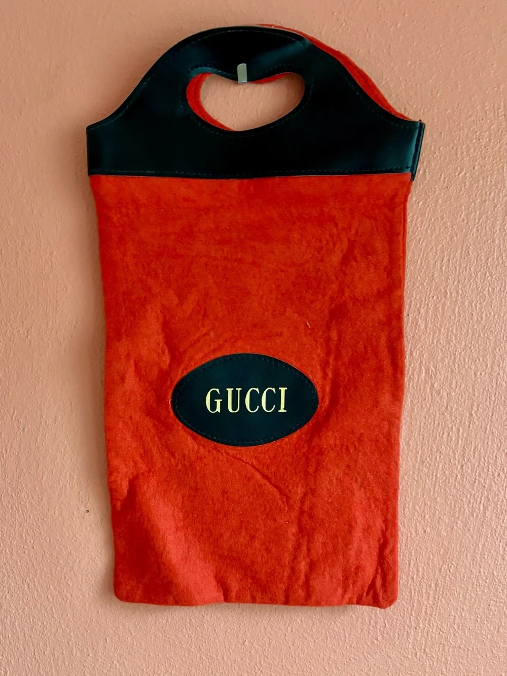 Rare Gucci Vintage 1970s Orange Felt/wool W/black Faux Leather Tote